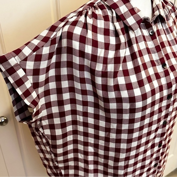 Madewell Gingham Plaid SS Popover Shirt XS Red - Picture 4 of 13